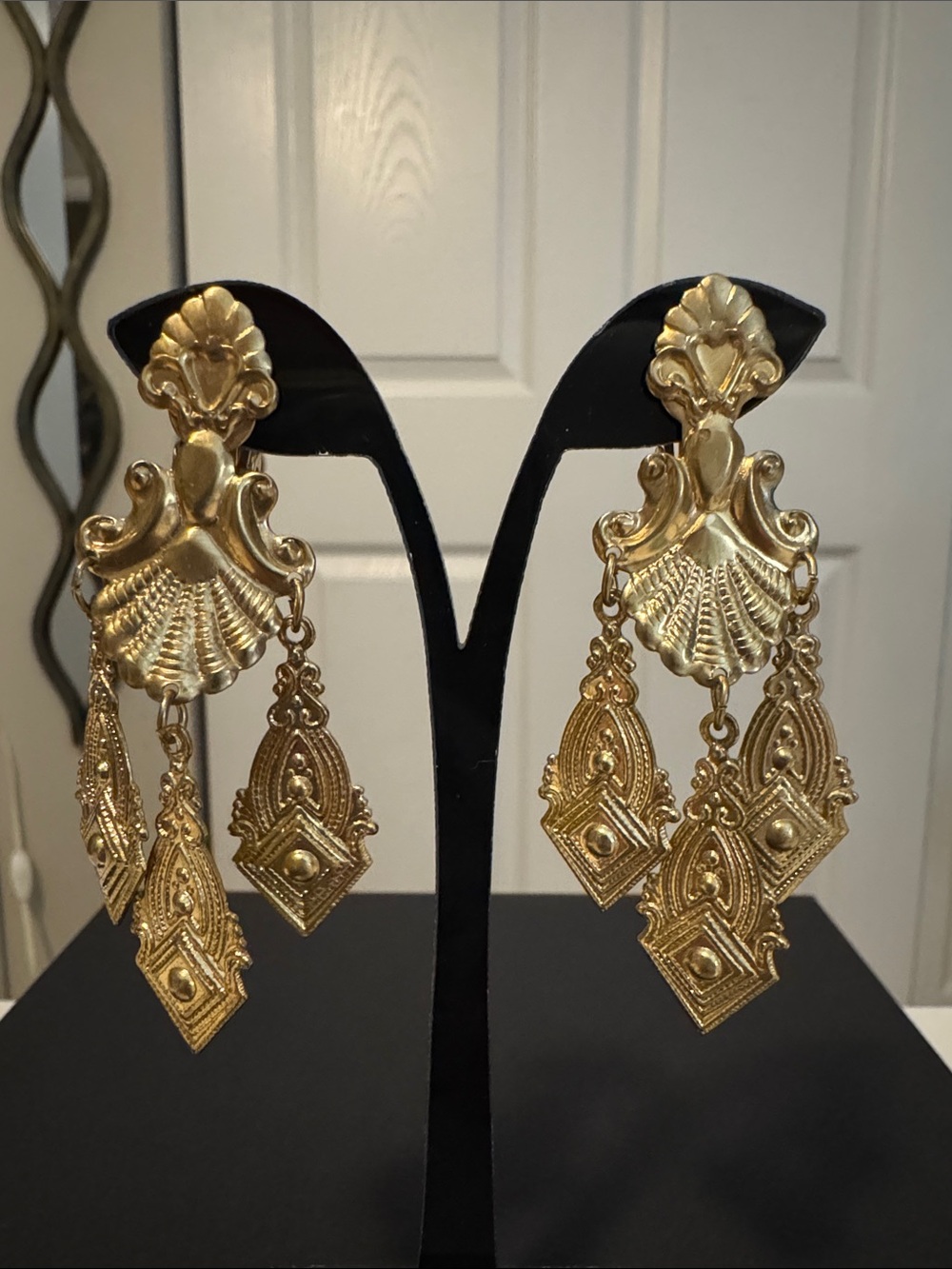 Vintage Gold Tone Dangle Statement Earrings - Women Jewelry